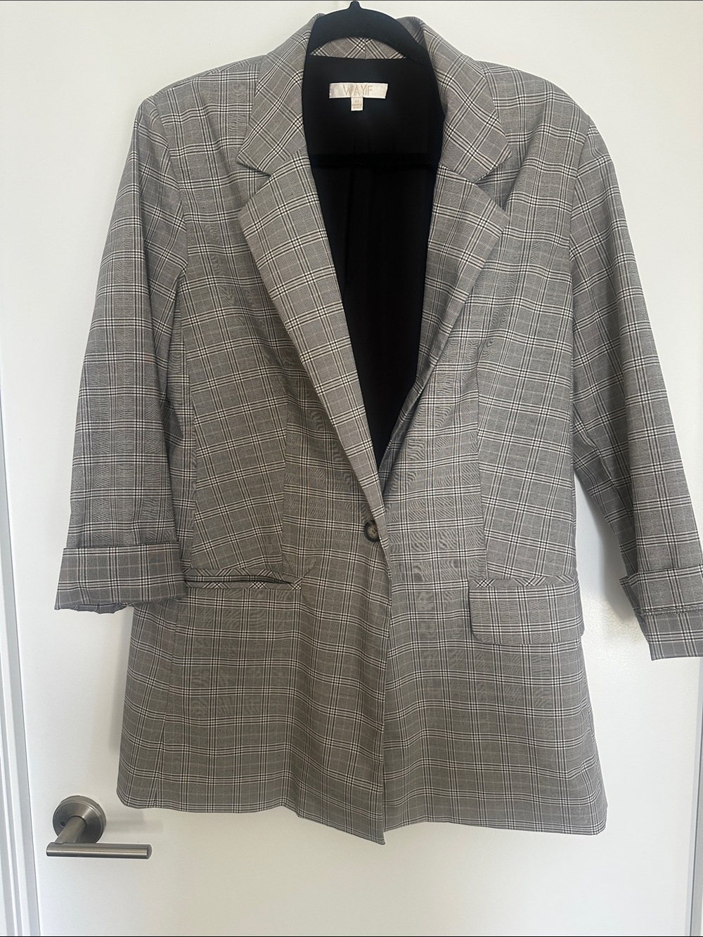 Wayf Gray Plaid Single-Button Blazer